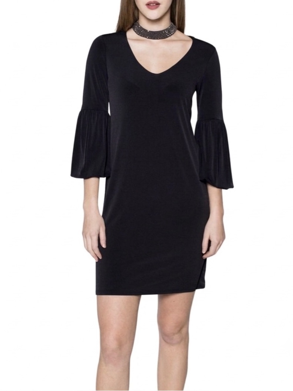 Velvet by Graham & Spencer Shirleen Rhinestone Choker Shift Dress Black XS